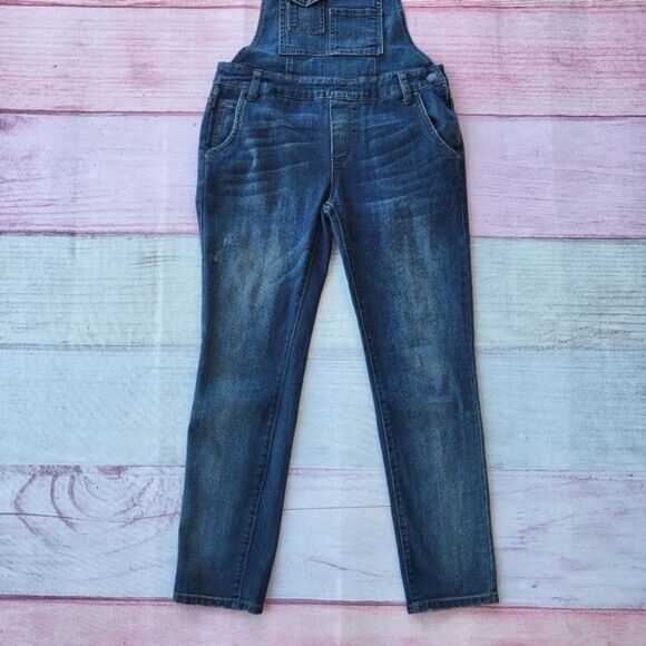 Free People Blue Washed Skinny Cotton Blend Denim Overall Size 26 Boho Casual - Picture 3 of 6